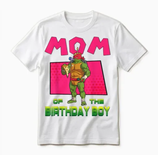Mademark X Teenage Mutant Ninja Turtles - Raph Mommy of the Birthday Boy Pizza Theme Party Unisex T-Shirt - White