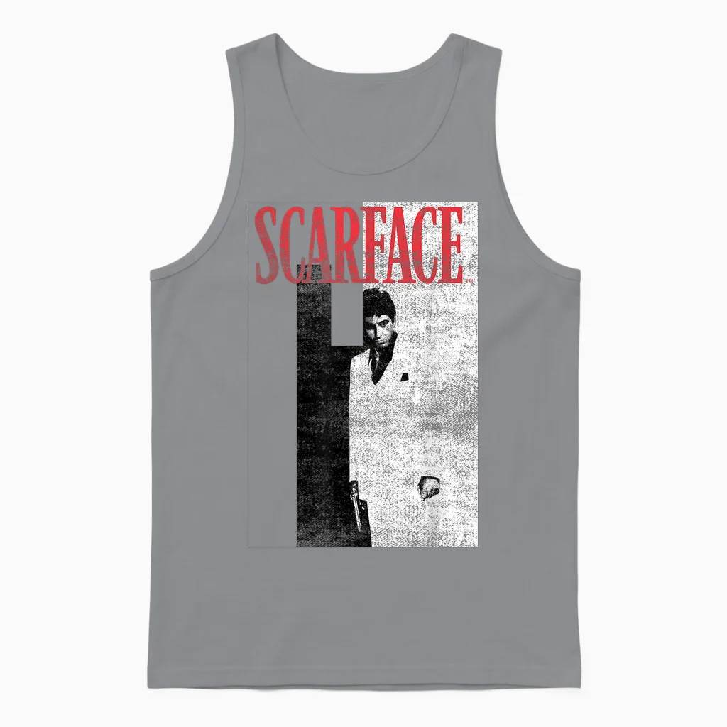 Scarface Distressed T-Shirt Movie Poster Photo, Black, S Unisex Tank Top in Sport Grey