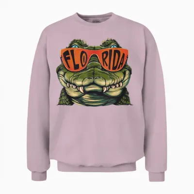 Florida Alligator Wearing Retro Style Sunglasses Animal Art Unisex Sweatshirt - Light Pink