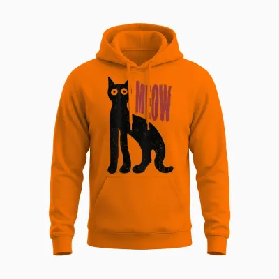 Hip Hop Cat Vintage Retro Edgy Backprint Streetwear Cat T-Shirt, Gray Unisex Hoodie - Safety Orange