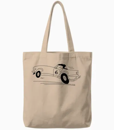 Cartoon Drawing Triumph Tr6 British Car T-Shirt, Blue, S Tote Bags - Natural