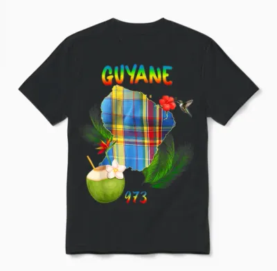 Beautiful French Guiana 973 Madras Hibiscus Hummingbird Coconut Unisex T-Shirt - Black