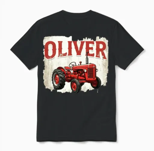 Oliver Personalized Nametag Tractor for Oliver Unisex T-Shirt in Black