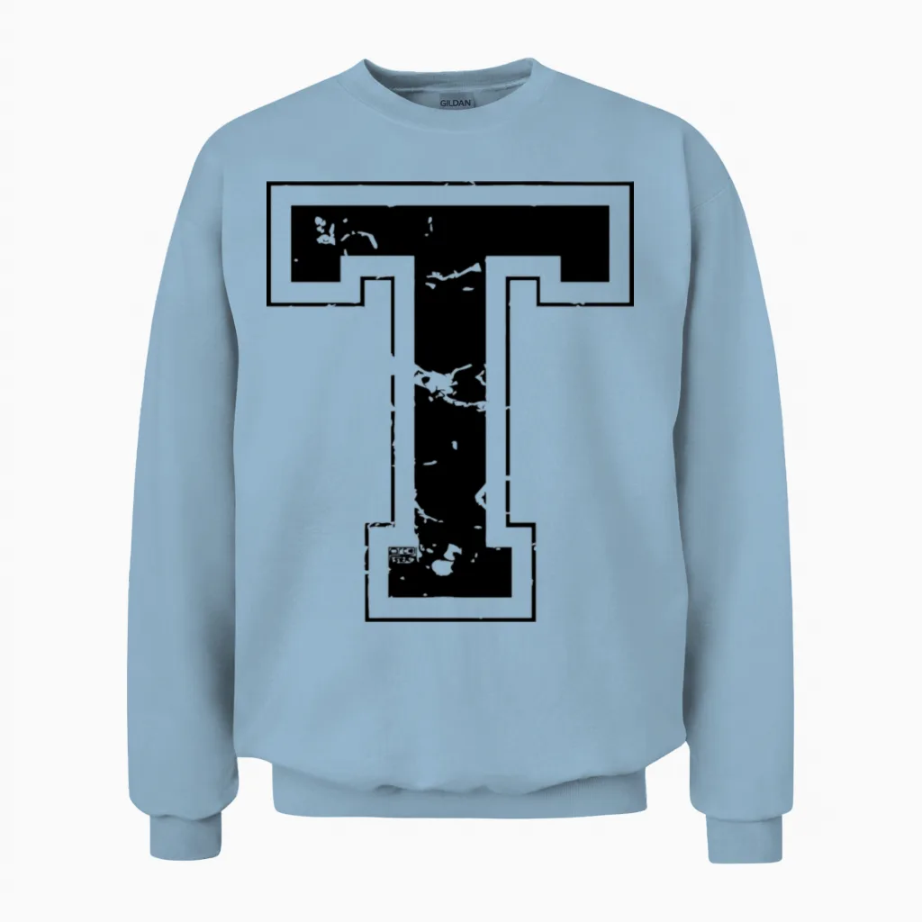 Initial Letter T Unisex Sweatshirt in Light Blue