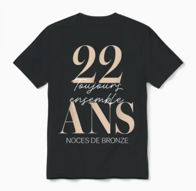 22 Years Wedding Gift Idea – Bronze Wedding Anniversary Unisex T-Shirt - Black