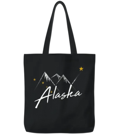 Alaska Flag Mountains Distressed State Tote Bags - Black