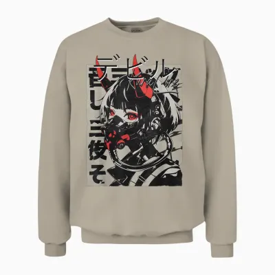 Anime Manga Streetwear Cyberpunk Aesthetic Techwear Harajuku T-Shirt, Black Unisex Sweatshirt - Sand