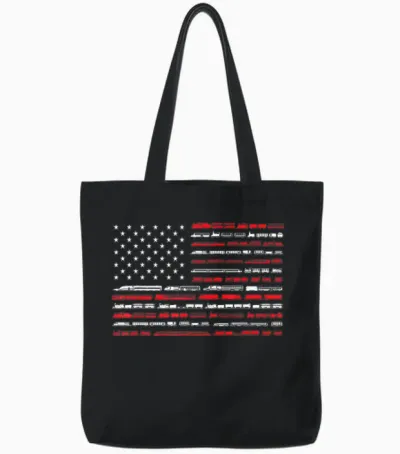 Train Railroad American Flag Vintage Locomotive Tote Bags - Black