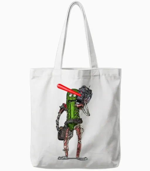 Mademark X Rick and Morty - Rick and Morty - Pickle Rick with Laser Beam Tote Bags - White