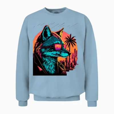 Retro Futuristic Synthwave Fox Unisex Sweatshirt - Light Blue