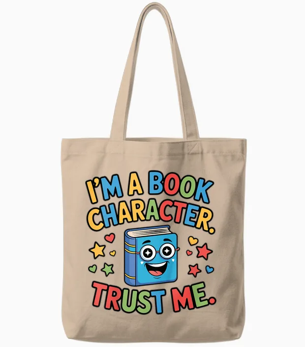 I'm a Book Character Costumes for Kids Storybook Character Tote Bags in Natural