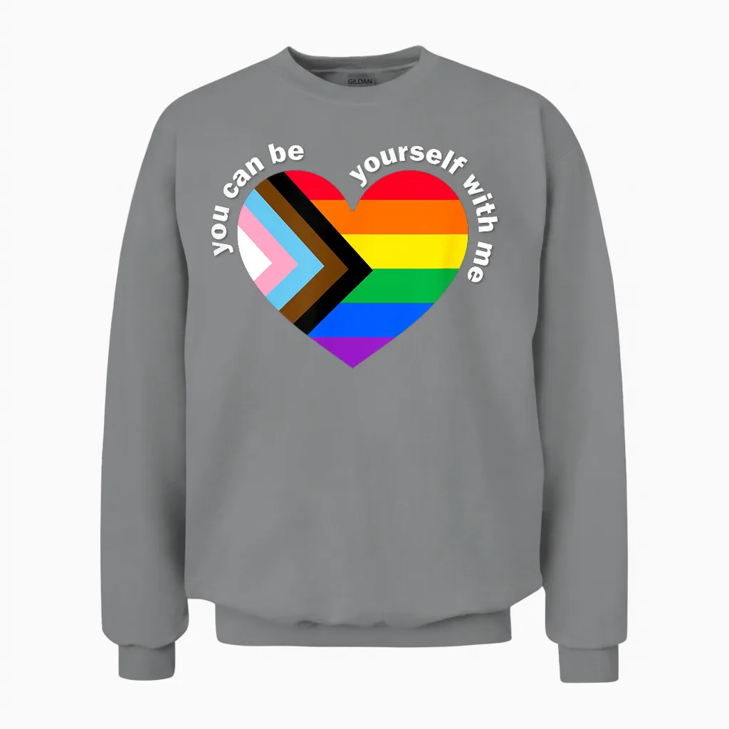Proud Lgbtq Ally Rainbow Equality Heart Flag Be Yourself Unisex Sweatshirt in Sport Grey