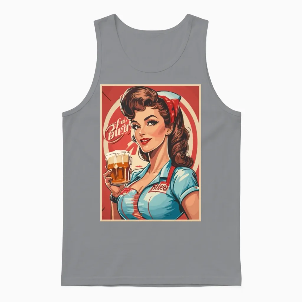 Pin Up Girl Diner Retro Unisex Tank Top in Sport Grey