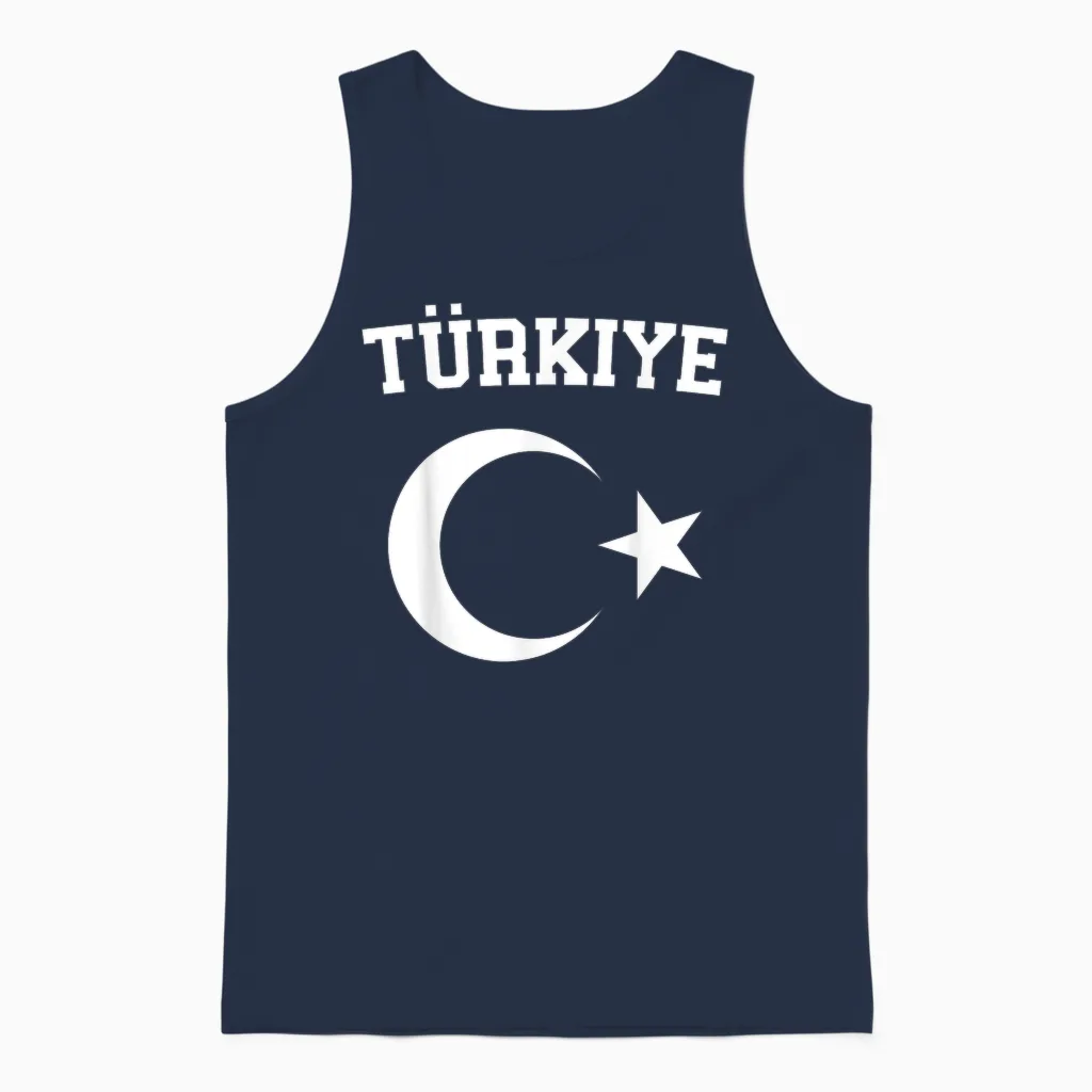 Turkish Flag Türkiye Bayragi Crescent Moon and Star Turkey T-Shirt, Red, S Unisex Tank Top in Navy