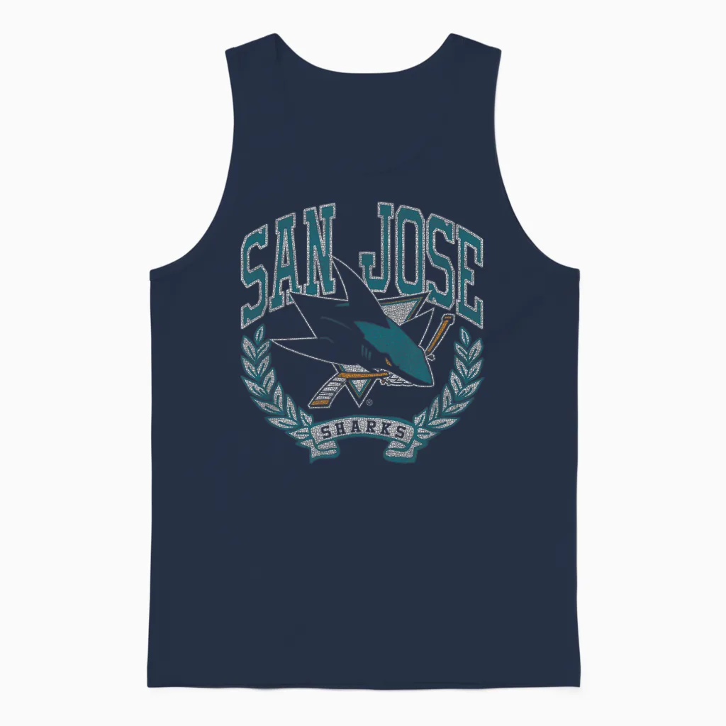 San Jose Sharks Vintage Victory Black Officially Licensed Unisex Tank Top in Navy