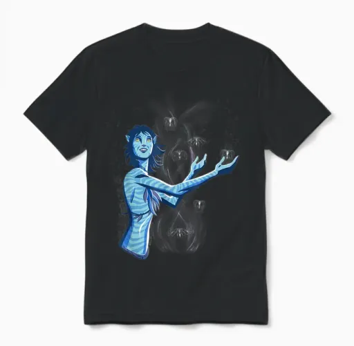 Avatar: Fire and Ash Kiri Surrounded by Woodsprites Unisex T-Shirt in Black