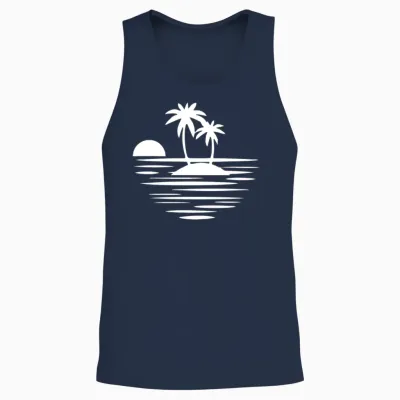 Island with Palms White Unisex Tank Top - Navy