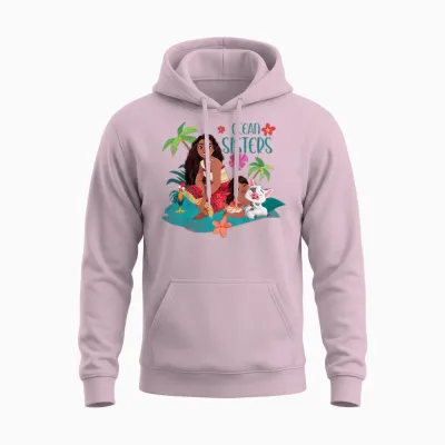 Kids Moana and Simea Ocean Sisters T-Shirt, White Unisex Hoodie - Light Pink