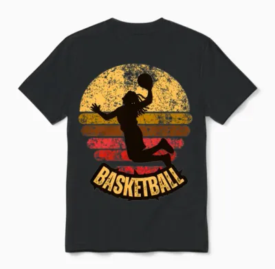 Yellow Red Vintage Retro Basketball Unisex T-Shirt - Black