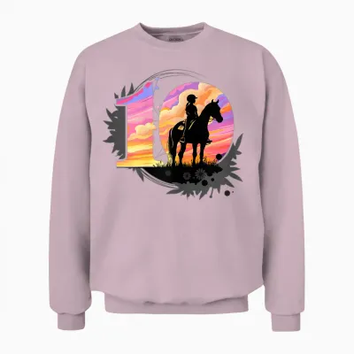 10th Birthday Horse Riding 10 Years Girls Rider T-Shirt, Black Unisex Sweatshirt - Light Pink