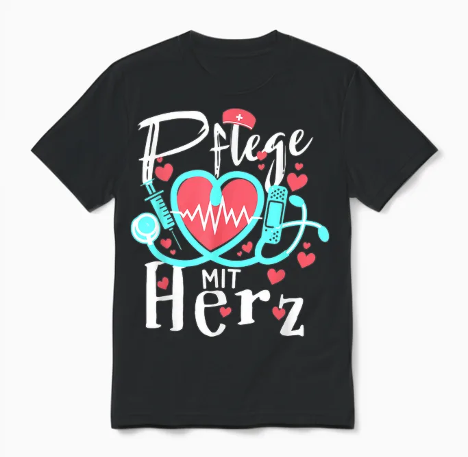 Pflege Mit Herz Pflegekraft Krankenpflege Altenpflege Unisex T-Shirt in Black