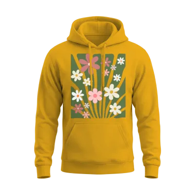 Boho Wildflower Tshirt Vintage Floral Graphic Unisex Hoodie - Gold
