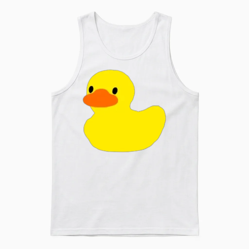 Cute Little Yellow Rubber Ducky Duck Graphic Unisex Tank Top in White