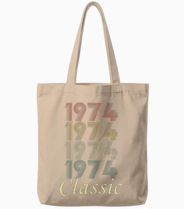 Vintage 1974 50th Birthday Gift for Dad Mom Tote Bags in Natural