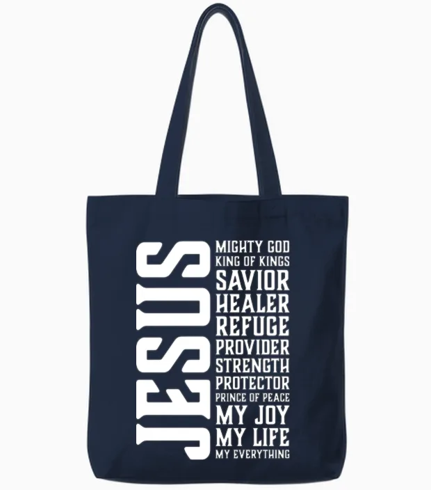 Jesus Is My Everything Cool Christian Clothing Tote Bags in Navy