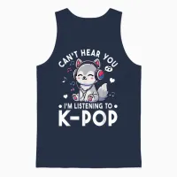 Can't Hear You I'm Listening to Kpop Wolf K-Pop Merchandise Unisex Tank Top in Navy - 1