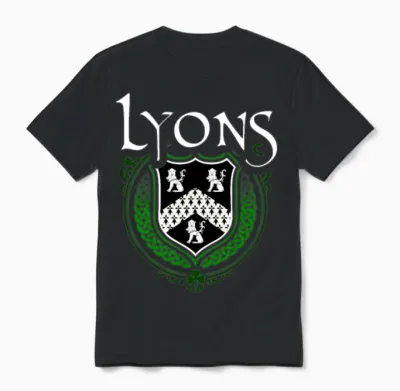 Lyons Family Irish Coat of Arms Clan Crest Unisex T-Shirt - Black