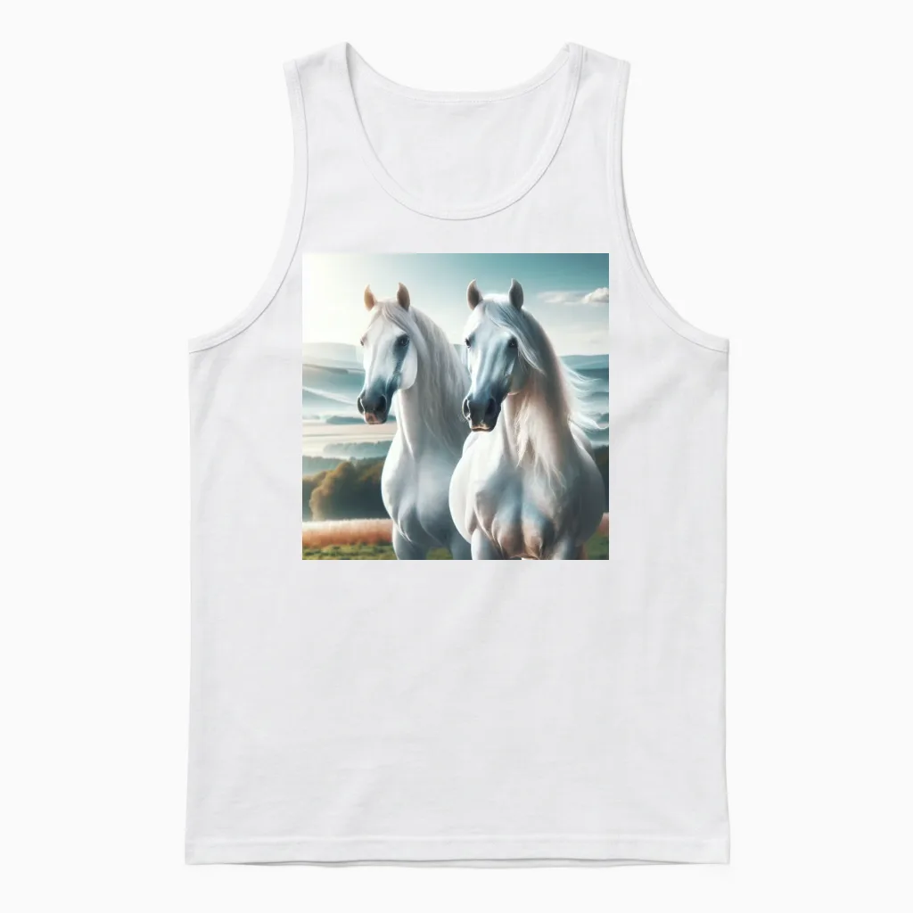 White Double Horse - Lovers Unisex Tank Top in White