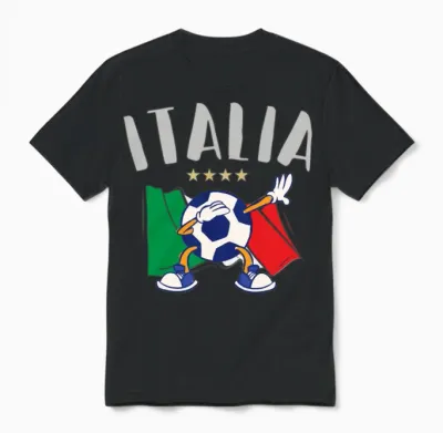 Italy Dabbing Soccer Ball Flag Star Badges Unisex T-Shirt - Black