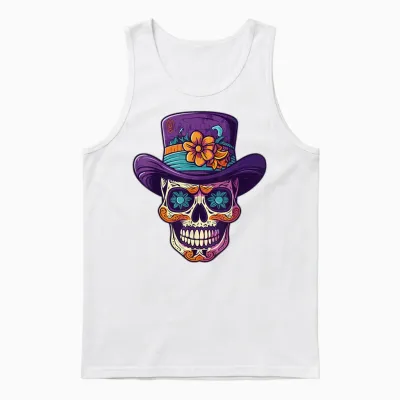 Mardi Gras Sugar Skull Parade Mask Festival Carnival T-Shirt, Black Unisex Tank Top - White