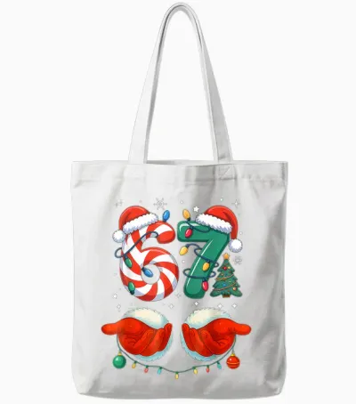 Six Seven 6 7 67 Christmas Funny Tote Bags - White