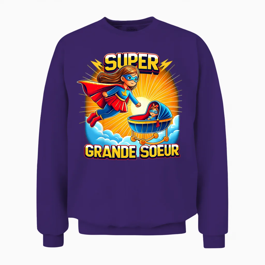 Child Super Big Sister Heroic - Pregnancy Announcement T-Shirt, Black Unisex Sweatshirt in Purple
