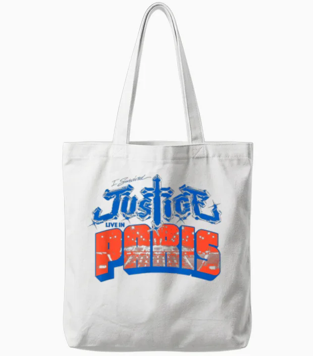 I Survived Justice Live in Paris Tote Bags in White