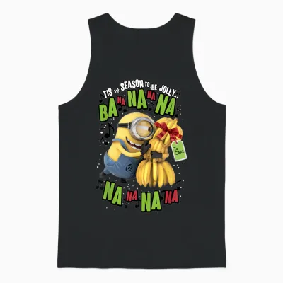 Despicable Me Minion Banana Present Christmas Short Sleeve Unisex Tank Top - Black