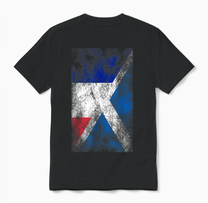 Flags of France and Scotland T-Shirt, Black, S Unisex T-Shirt in Black