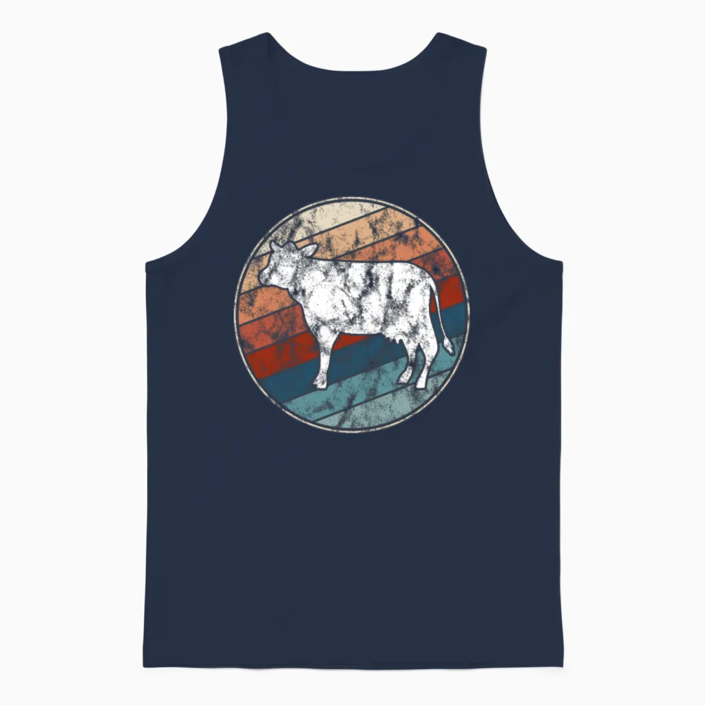 Cow in Retro Style Farm & Country Unisex Tank Top - Navy