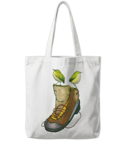 Rock Wrens on a Hiking Boot Tote Bags - White