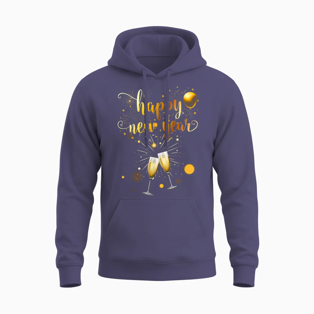 New Years Eve Party Supplies 2026 Happy New Year Fireworks Unisex Hoodie in Heather Sport Dark Navy