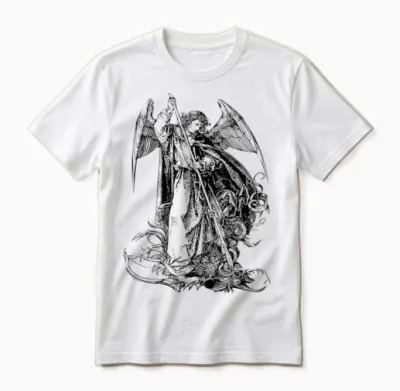 Saint Michael Archangel Angel Catholic Warrior T-Shirt, Grey, S Unisex T-Shirt - White