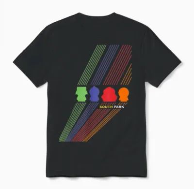 South Park Stan Kenny Kyle & Cartman Color Line Art T-Shirt, Black, S Unisex T-Shirt - Black