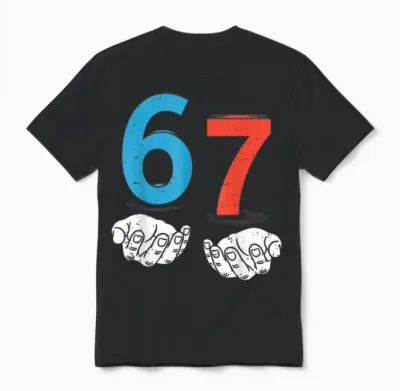 67 Six Seven Meme Gen Alpha Slang 6 7 Hands Funny Boys Unisex T-Shirt - Black