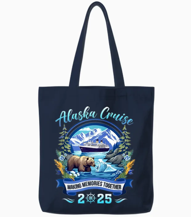 Matching Family Friends and Group Alaskan Alaska Cruise 2025 Tote Bags in Navy