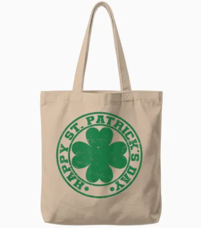 Happy St. Patrick's Day Men's Women's Children's Clover T-Shirt, Black Tote Bags - Natural