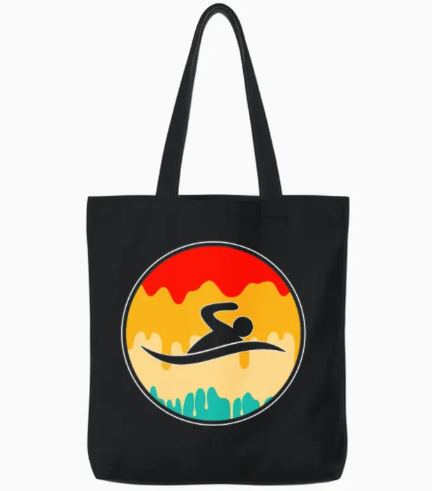 Swimming Retro Tote Bags in Black