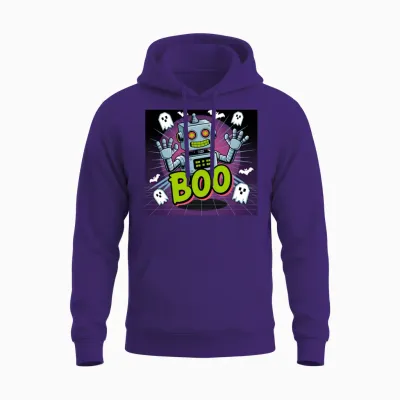 Neon Retro Robot Boo Ghosts Unisex Hoodie - Purple