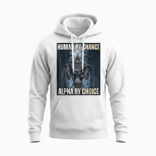Funny Human by Chance Alpha by Choice Unisex Hoodie in White